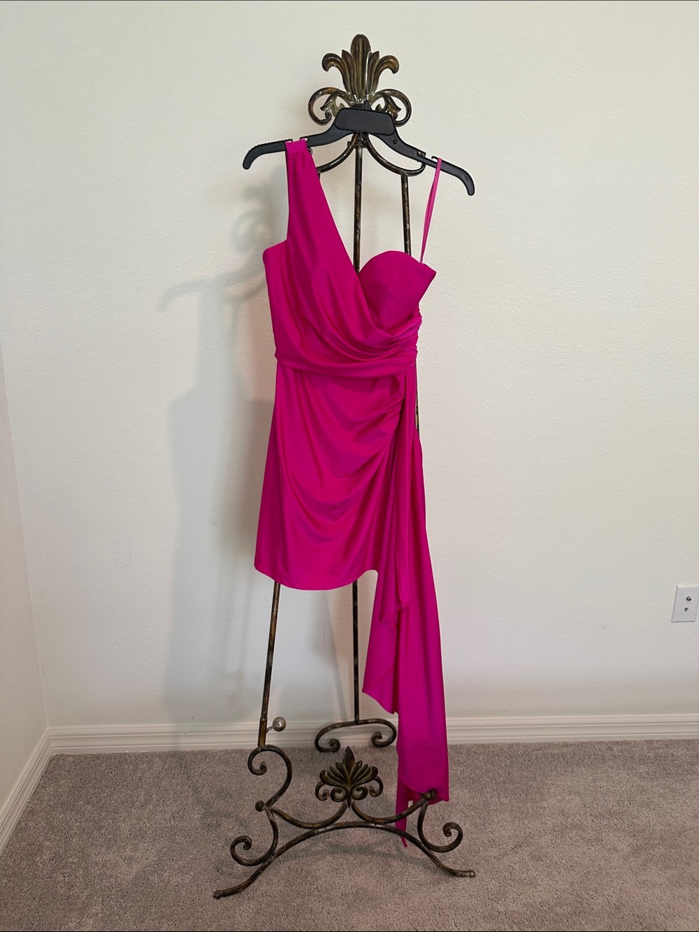 Gianni Bini Hot Pink One-Shoulder Draped Mini Dress - Picture 2 of 6